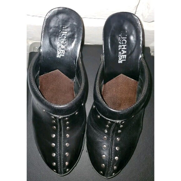 Michael Kors Leather Astor High Clogs Black Leather Size 7 - Picture 6 of 13